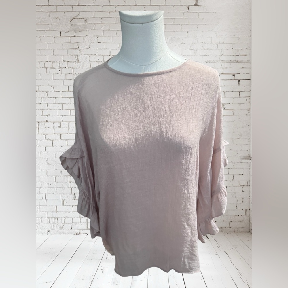Doe & Rae Ruffle Sleeve Top Sz Large NWOT | Breezy Rayon‑Poly Lightweight Pink